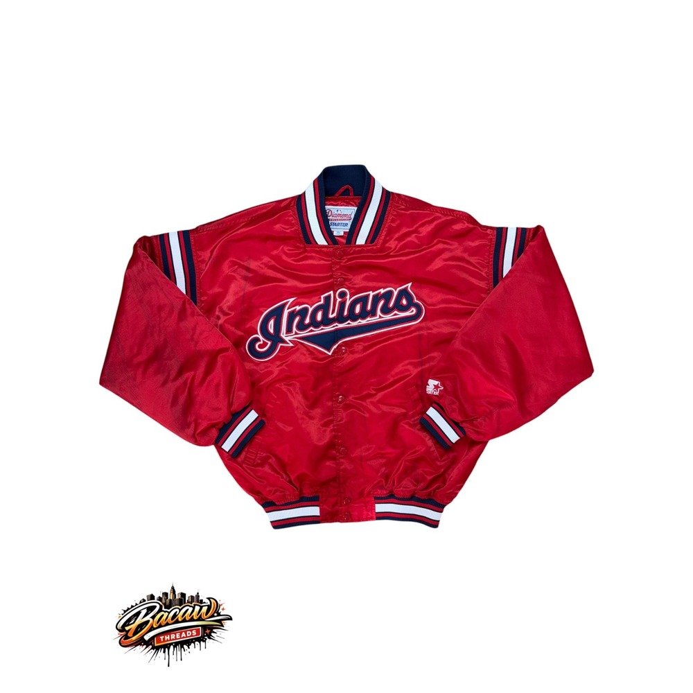 Vintage Starter MLB Diamond Collection Cleveland Indians Satin Jacket Red MensXL